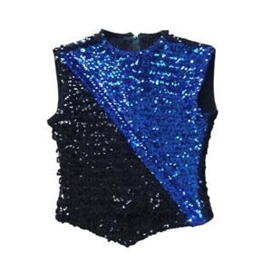 Black and Blue Sequin Dancewear Marching Band Dance Top Medium